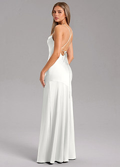 Azazie Grata Bridesmaid Dresses White Mermaid Side Slit Stretch Satin Dress image7