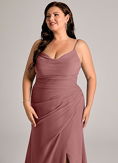 Azazie Deandra Vestidos de damas de honor Vestido de Rosa Del Desierto de Gasa de Corte Sirena con Plisado image12