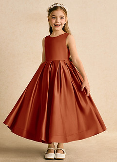 Azazie Cailee Flower Girl Dresses Paprika Ball-Gown Pleated Matte Satin Dress image4