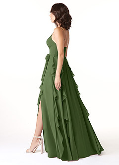 Azazie Peyton Vestidos de damas de honor Vestido de Oliva de Gasa de Corte en A con Volante image4