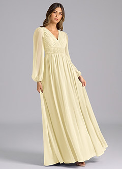 Azazie Palerma Robes de demoiselle d'honneur Robe Trapèze en Mousseline de soie Manche longue Sorbet Citron image4