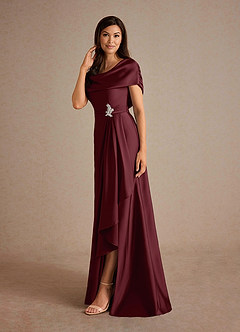 Azazie Branford Mère de la mariée Robes Robe Trapèze en Satin extensible Plissée Cabernet image2