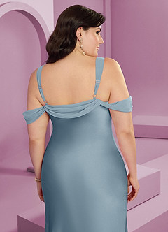 Barbie ♥ Azazie Bridesmaid Dresses Dusty Blue Sheath Pleated Stretch Satin Dress image2