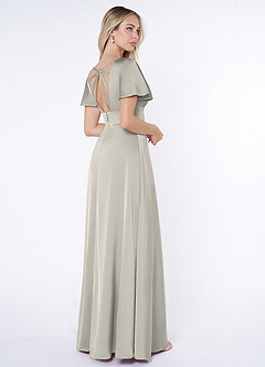 Azazie Lani Robes de demoiselle d'honneur Robe Trapèze en Satin extensible Manche à volants Galet image5