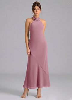 Azazie Velli Bridesmaid Dresses Vintage Mauve Mermaid High Neck Chiffon Dress image5