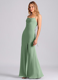 Azazie Grata 신부 들러리 드레스 인어 주름진 쉬폰 바닥 길이 드레스 image4