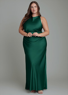 Azazie Evadne Bridesmaid Dresses Emerald Sheath Pleated Stretch Satin Dress image10
