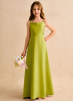 Azazie Joella Girls Formal Flower Girl Dresses Lemongrass A-Line Pleated Matte Satin Dress image6