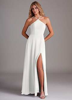 Azazie Bailey Abiti da Damigella Abito A-Line in Chiffon con Scollo Halter e Spacco Laterale Bianco image5
