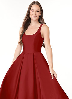 Azazie Neve Bridesmaid Dresses Pomegranate Ball-Gown with Pockets Stretch Satin Dress image5