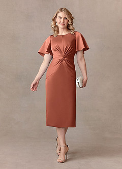 Azazie Everlyn Mother of the Bride Dresses Clay Sheath Pleated Stretch Satin Dress image1