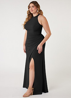 Azazie Galicia Bridesmaid Dresses Black Mermaid Halter Pleated Stretch Chiffon Dress image7
