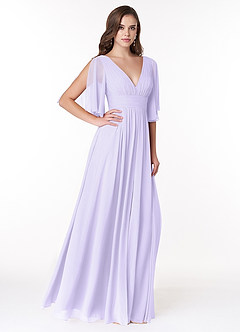 Azazie Temeka Brautjungfernkleider A-Linie Gestreift Chiffon Kleid Flieder image4
