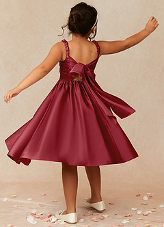 Azazie Cutie Pie Flower Girl Dresses Pomegranate A-Line Pleated Matte Satin Dress image2