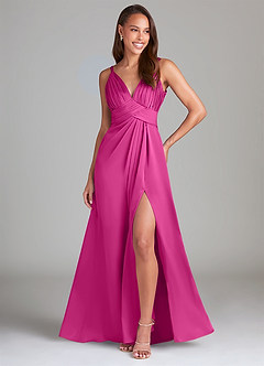 Azazie Maren Allure Jurken voor bruidsmeisjes Jurk van Stretch Satijn met A-Lijn Kant Fuchsia image1