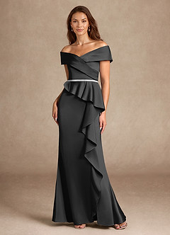 Azazie Dareia Mère de la mariée Robes Robe Sirène en Satin extensible Épaule décolletée Noir image6