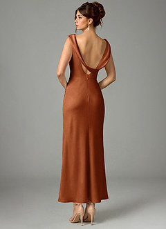 Azazie Kieryn Bridesmaid Dresses Copper Mermaid Pleated Stretch Satin Dress image5