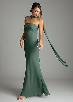 Azazie Saylor Abiti da Damigella Abito Sirena in Chiffon Senza Cinturino Muschio Marino image8