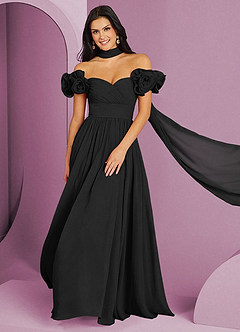 Barbie ♥ Azazie Brautjungfernkleider Wandelbar A-Linie Schulterfrei Chiffon Kleid Schwarz image1