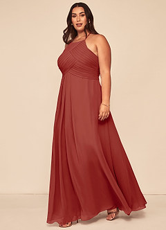 Azazie Ginger Bridesmaid Dresses Terracotta A-Line Halter Pleated Chiffon Dress image9
