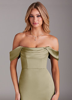 Azazie Saige Brautjungfernkleider Etui Schulterfrei Stretch-Satin Kleid Moosgrün image7