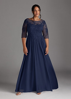 Azazie Harriet Mother of the Bride Dresses Dark Navy A-Line Scoop lace Mesh Dress image9
