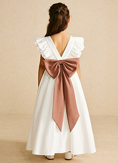 Azazie Aero Flower Girl Dresses Ivory Bronzer A-Line Pleated Cotton Dress image1