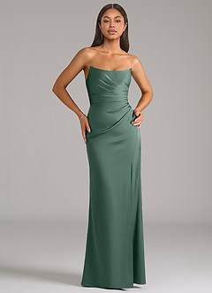 Azazie Marla Robes de demoiselle d'honneur Robe Fourreau Convertible en Satin extensible Sans bretelle Eucalyptus image1