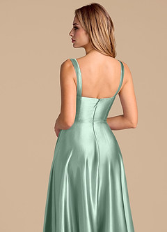 Azazie Shaude Bridesmaid Dresses Agave A-Line Pleated Metallic Satin Dress image7