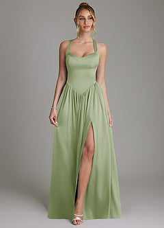 Azazie Francis Bridesmaid Dresses Dusty Sage A-Line Corset Stretch Satin Dress image1