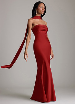 Azazie Saylor Jurken voor bruidsmeisjes Jurk van Stretch Satijn met Zeemeermin Strapless Granaatappel image10