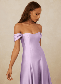 Christian Siriano Bridal for Azazie 1002 Bridesmaid Dresses Frosted Lilac A-Line Off the Shoulder Stretch Satin Convertible Dress image4