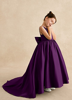 Azazie Mimia Robe Demoiselle D'honneur Fillette Robe Trapèze en Mat Satiné Arc Grain De Raisin image4