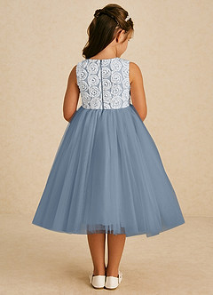Azazie Missy vestidos de niña de las flores Vestido de Marfil Azul Polvoriento de Tul de Corte En A con Sin mangas image5