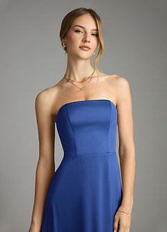 Azazie Wren Vestidos de damas de honor Vestido de Azul Real de Satén Elástico de Corte en A Convertible con Sin tirantes image4