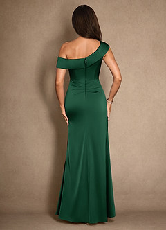 Azazie Hamptons Mother of the Bride Dresses Dark Green A-Line Pleated Stretch Satin Dress image2