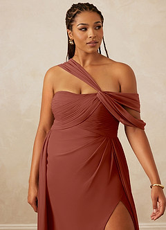 Christian Siriano Bridal for Azazie 1014 Bridesmaid Dresses Auburn A-Line Off the Shoulder Chiffon Dress image15
