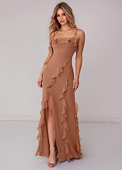 Azazie Malia Bridesmaid Dresses Bronzer Sheath Ruched Chiffon Dress image3