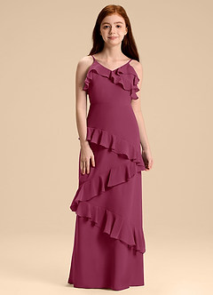 Azazie Evara Junior Abito A-Line in Chiffon Gelso image3