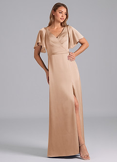Azazie Ambrosia Bridesmaid Dresses English Rose A-Line Pleated Stretch Satin Dress image4