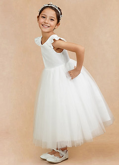 Azazie Hemi Flower Girl Dresses Ivory Stormy A-Line Bow Tulle Dress image8