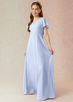 Azazie Induh Junior Abito A-Line in Chiffon Increspato Ghiaccio image3
