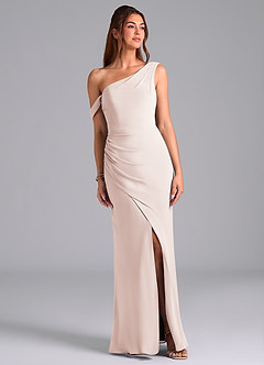 Azazie Madelyn Robes de demoiselle d'honneur Robe Sirène Convertible en Mousseline de soie Ue épaule Rose Pétale image1