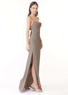 Azazie Mai Bridesmaid Dresses Taupe Sheath Pleated Chiffon Dress image3