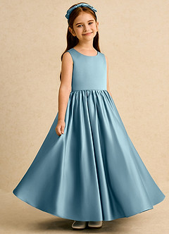 Azazie Nellia vestidos de niña de las flores Vestido de Azul Malhumorado de Satin Mate de Corte En A con Lazo image4