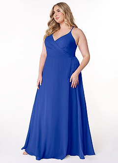 Azazie Davis Bridesmaid Dresses Royal Blue A-Line V-Neck Chiffon Dress image9