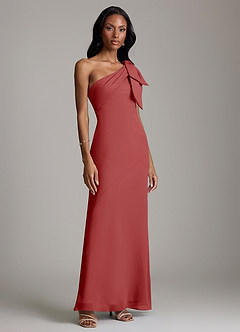 Azazie Yuanna Bridesmaid Dresses Rust Mermaid One Shoulder Chiffon Dress image4