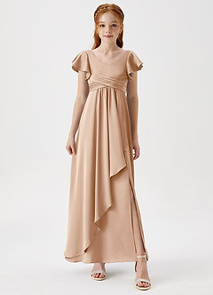 Azazie Omari Junior English Rose A-Line Pleated Stretch Satin Dress image4