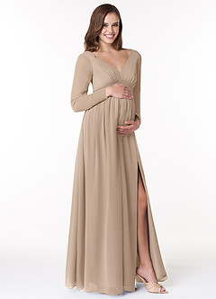 Azazie Teton Vestidos de dama de honra para maternidade Vestido Linha A Manga comprida Comprimento do chão Chiffon image4