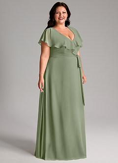 Azazie Lainey Bridesmaid Dresses Pistachio A-Line with Pockets Chiffon Dress image11